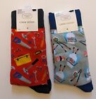 Novelty Crew Socks Lot Of 2 Tools Hammer Saw Chinese Takeout Sushi Father's Day