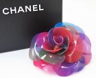 Authentic CHANEL Multicolors Plastic Camellia Brooch Pin #54052