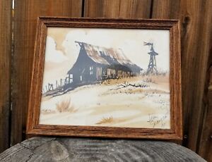New ListingVintage Framed Original Art Rustic Farm Watercolor By Jim Sargeant 1981