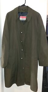 Vintage 70s SENTINEL PLYMOUTH Mens XL Lined Trench Coat Long  Overcoat Green