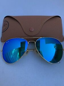Ray-Ban Aviator Sunglasses 112/17 RB3026 62m Gold Frame with Blue Mirror Lenses