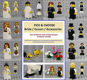 LEGO - PICK & CHOOSE Bride & Groom Minifigures - Wedding Dress Ring Cake Topper
