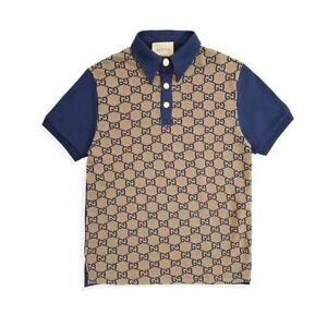 GUCCI Maxi GG Polo Shirt Tops Silk Cotton Blue XL Size