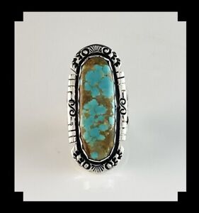 Long Sterling and # 8 Turquoise Ring Size 8 1/2