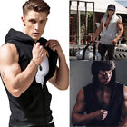 Men Sleeveless Zipper Hoodie Hooded Workout Gym Training Sport Vest Tank Top
