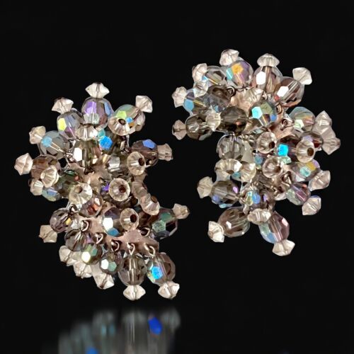 ✨ Dazzling 1960s Crystal Cluster Disco Ball Clip Earrings ✨