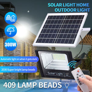 LED 300W Solar Flood Light Security Wall Yard Outdoor Street Lamp Remote Control
