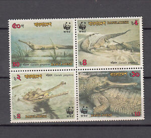 Bangladesh 1990 WWF Reptiles Crocodiles se-tenant set of 4 MNH Stamps