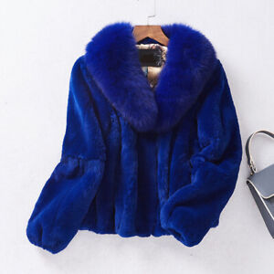 New Faux Fur Coat Women's Slim Faux Fox Fur Collar Warm Furry Coat Sz