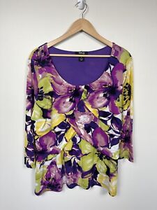 Style & Co Top Womens Purple 2X Mesh Floral Y2K Blouse 3/4 Sleeve Lightweight