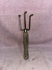 Vintage Garden Hand Cultivator Claw Rake Tool 3 Prong Wood Handle