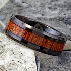 Black Tungsten Men's Brown Wood Grain Stripe Band Ring Size 9-13