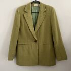 VINTAGE Ann Taylor Wool Herringbone Tweed Blazer Jacket Sz 8 Sage Green Longline