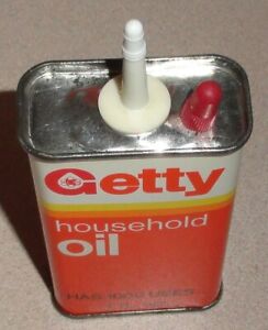 Uncommon NOS Vintage GETTY 4 Oz Household Oil Can - Cool 1960's Handy Oiler Tin