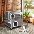 Feral Cat House Outdoor, 2-Tier Kitty Shelter, Weather Resistant, w/ Escape Door