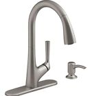 Kohler Elmbrook One Handle Kitchen Faucet +Soap Dispenser Stainless R22968-SD-VS