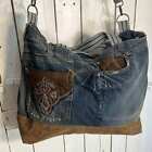 Carry on Weekender Travel Bag from Upcycled Brand Denim Jeans with Embroidery an