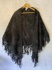 Coldwater Creek Shawl Poncho Suede Leather Black Fringe Western Cape One Size