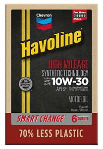 Chevron Havoline High Mileage Synthetic Technology Motor Oil 10W-30, 6 Quart