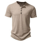 Mens Plain Short Sleeve Henley T Shirt Summer Casual Pullover Loose Top Blouse