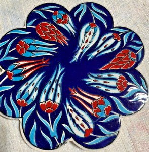 Artnicea Iznik Turkish Ceramic Art Tile Trivet Turq Red Blue Flowers Foam Backed