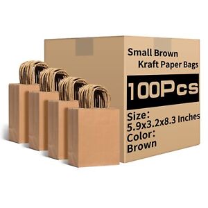 Small Brown Kraft Paper Bags with Handles Bulk, 5.9