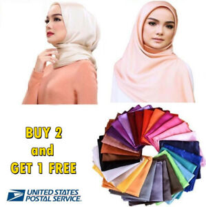 3x3 FT Solid Satin Silk Scarf Hijab Muslim Soft Large Square Head Neck Wrap