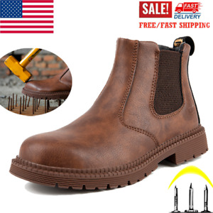 Leather Safety Shoes Mens Slip On Work Boots Steel Toe Boots Waterproof Boots