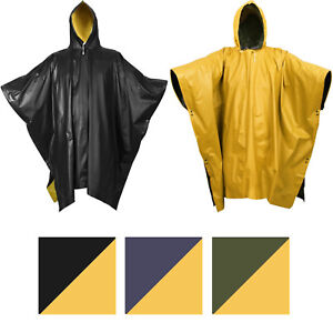 Reversible Waterproof Rain Poncho High Visibility PVC Thick Outdoor Hood & Snaps