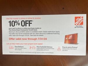Home Depot Coupon 10% off Coupon in-Store or Online - Exp 7/31/24