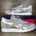 Reebok Men's Classic Nylon Suede Gray White Athletic Shoes Sneakers Trainers New