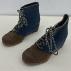 Sorel Women's Blue Brown Arctic Wedge Snow Boots Leather Size 9 Preowned