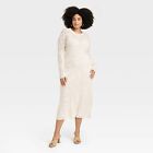 Women's Long Sleeve Maxi Pointelle Dress - A New Day Cream XXL