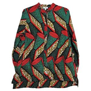 Zuri Reverb Tunic Shirt Red Green Cone Kitenge African Wax Print Lagenlook Small