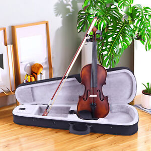 Retro 4/4 Full Size Matte Classic Solid Wood Violin Set With Electronic Tuner