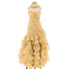 NINA RAYNOR Womens Sz 10 Ball Gown Yellow Lace Ruffle Shimmer Sequin Retro Prom
