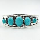 925 Sterling Silver Oval 5 Turquoise Gemstone Handmade Jewelry Cuff Bracelet