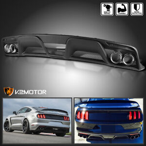 Fits 2015-2017 Ford Mustang GT350 Style Rear Bumper Diffuser+Dual Exhaust Pipes