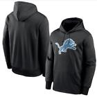 New Men's Detroit Lions Prime Logo Therma Pullover Fleece Hoodie Black
