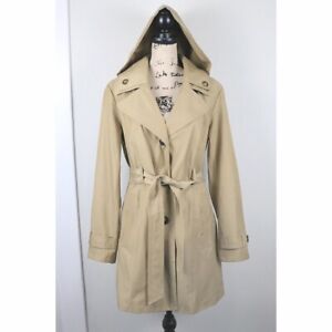 London Fog Women's Size M Classic Mid Length Trench Rain Coat Button Off Hood