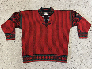 Vintage Dale of Norway 80s / 90s Men's 1/4 Nordic Clasp Red Sweater Size Large L