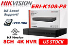 Hikvision 8CH 4K NVR ERI-K108-P8 w/8 CH POE Plug and Play w/2TB Hard Drive H.265