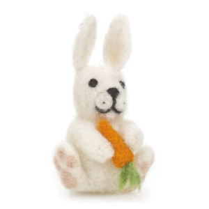 Primitive Folk Art Handmade Felted Wool Bunny with Carrot Ornament