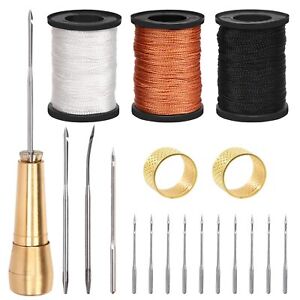 19Pcs Portable Canvas Leather Sewing Awl and Needle with Nylon Waxed Cord Thread