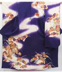 3822T07z1080 Vintage Japanese Kimono Silk FURISODE Chrysanthemum Grape