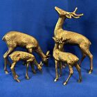 Set of 4 Vintage Brass 2 Buck & 2 Doe Statues Figurines Elk Deer 7.5” Tall
