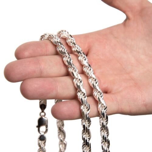 Italy 925 SOLID Sterling Silver Diamond-Cut ROPE Chain Necklace or Bracelet