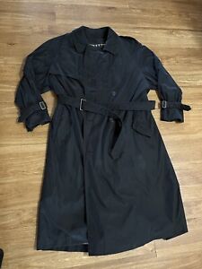 Burberry London Trenchcoat Full Body Black Belted Button Down Wool Size 40 USA