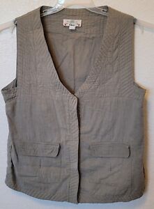 Vintage Orvis Women's Fishing Vest Size Large Green Quilted Multi Pocket