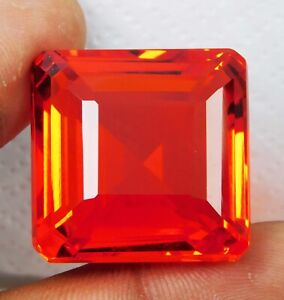 Certified Natural 85.65 Ct Mexican Fire Opal Red Orange Asscher Cut Gemstone